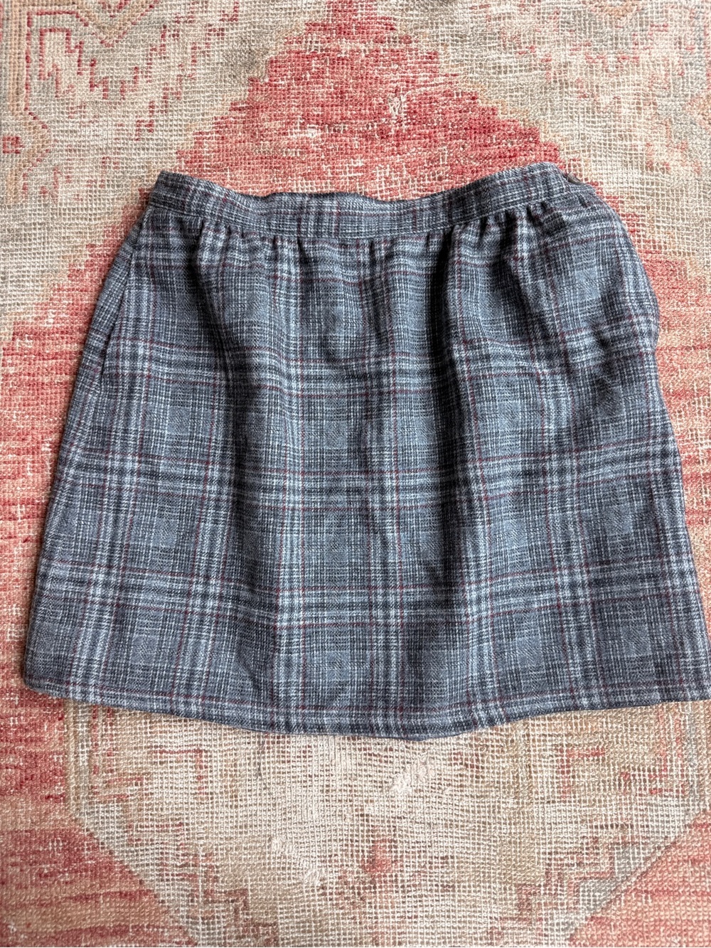Vintage 70s Pendleton Gray Plaid Mini Skirt with Red Accents